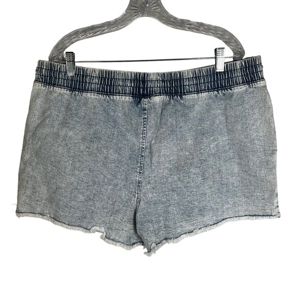 No Boundaries Denim Shorts Womens SIze 3X New Elastic Waist Drawstring Raw Hem - Picture 3 of 10